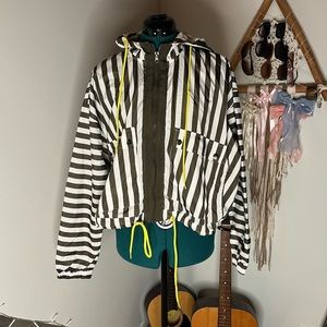 Retro striped green and yellow rain jacket size L